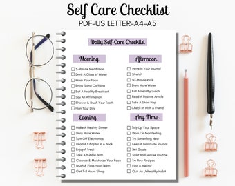 Daily Self Care Checklist, Day At A Glance, 1 Page Wellbeing Planner, Selfcare Wellbeing Tracker, Self Love Printable, Mindful Template