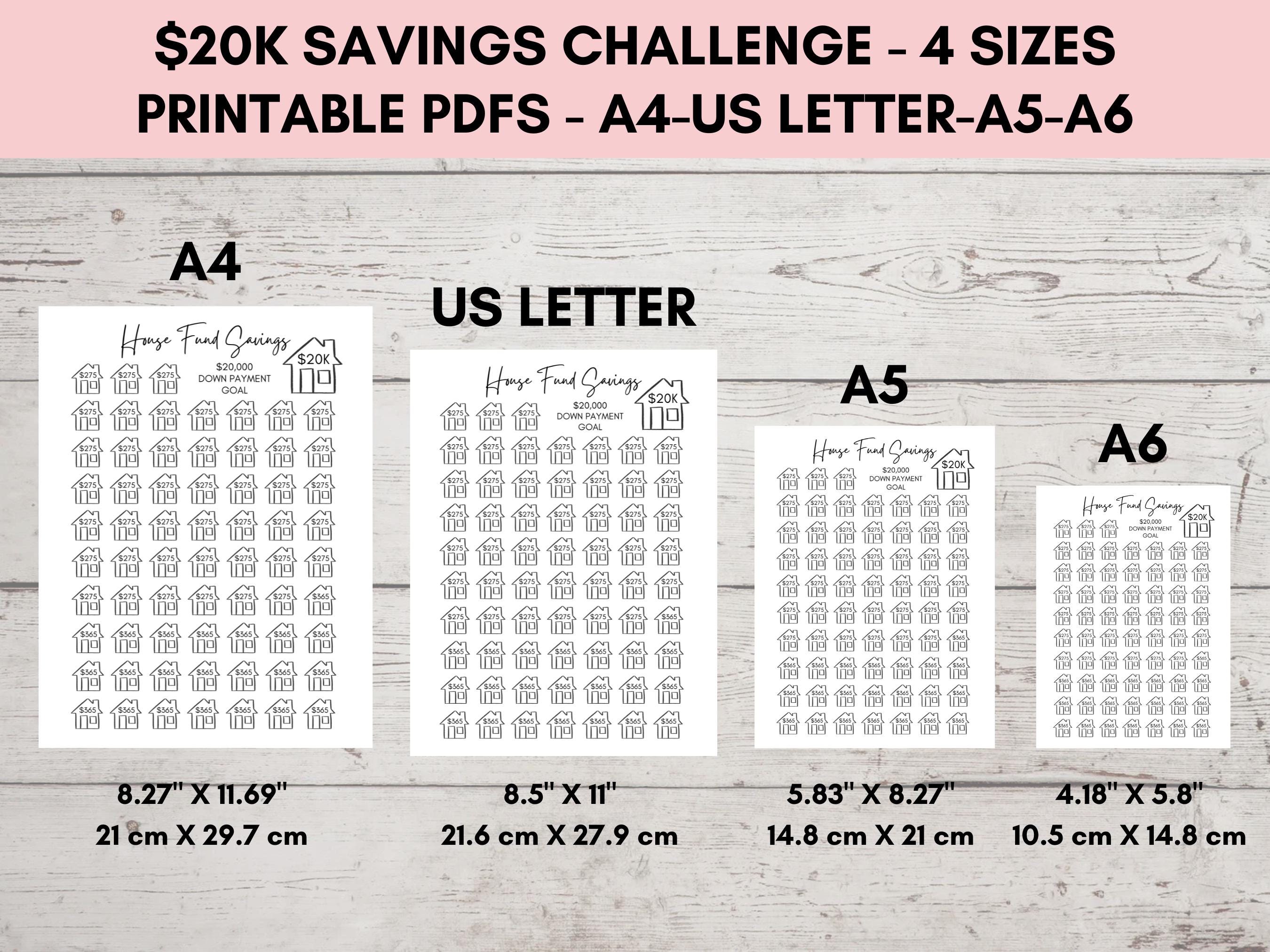 20K House Savings Challenge Printable, 20k Home Money Savings Challenge ...