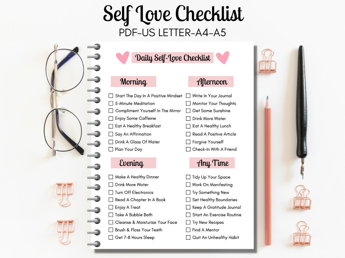 Self Love Checklist Printable PDF Daily Routine Self Love - Etsy