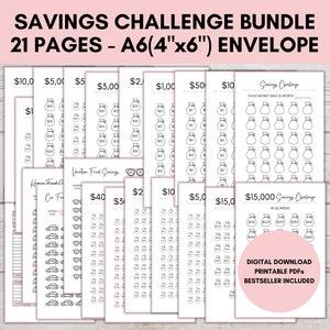 Savings Challenge Printable, Savings Challenge Bundle, 100 Envelope Challenge Binder, A6 Sized Mini Savings Challenge Trackers, Set of 21