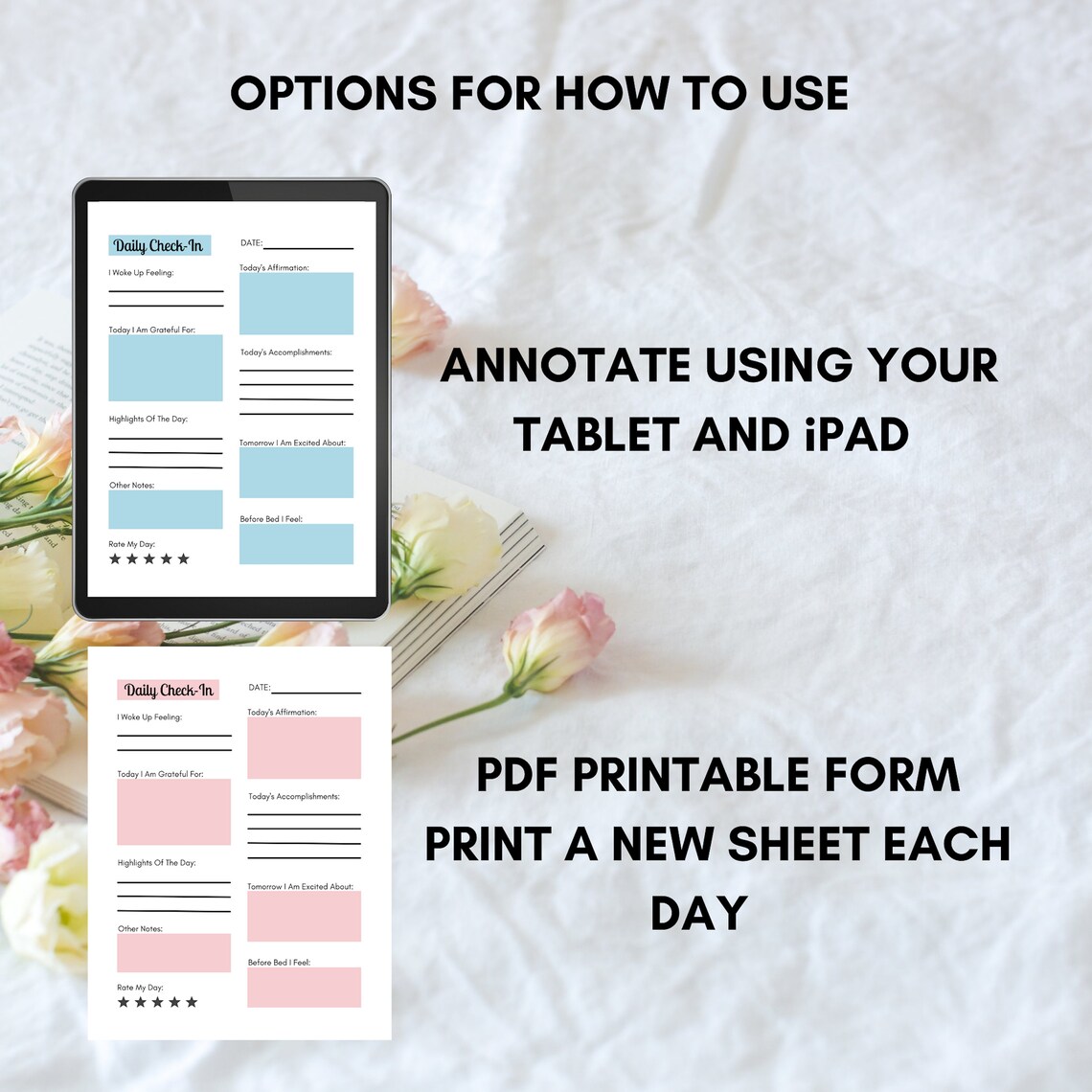 Daily Check-in Journal Printable PDF Self Care Daily Check in | Etsy