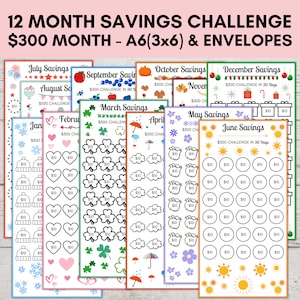 Monthly Savings Challenge, Trackers, Savings Challenge Printable, A6 Mini Savings Challenge 3x6, 12 Months Savings Challenge, Cash Envelopes