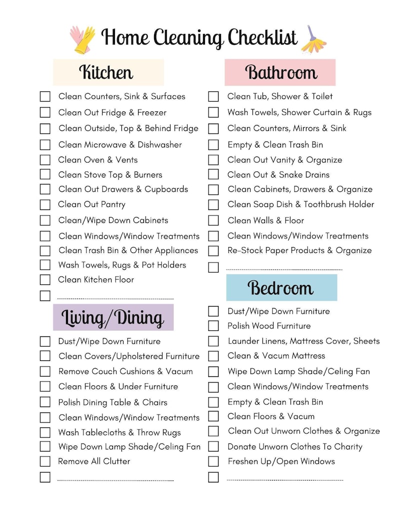 Cleaning Checklist Printable, Cleaning Planner Insert, Cleaning