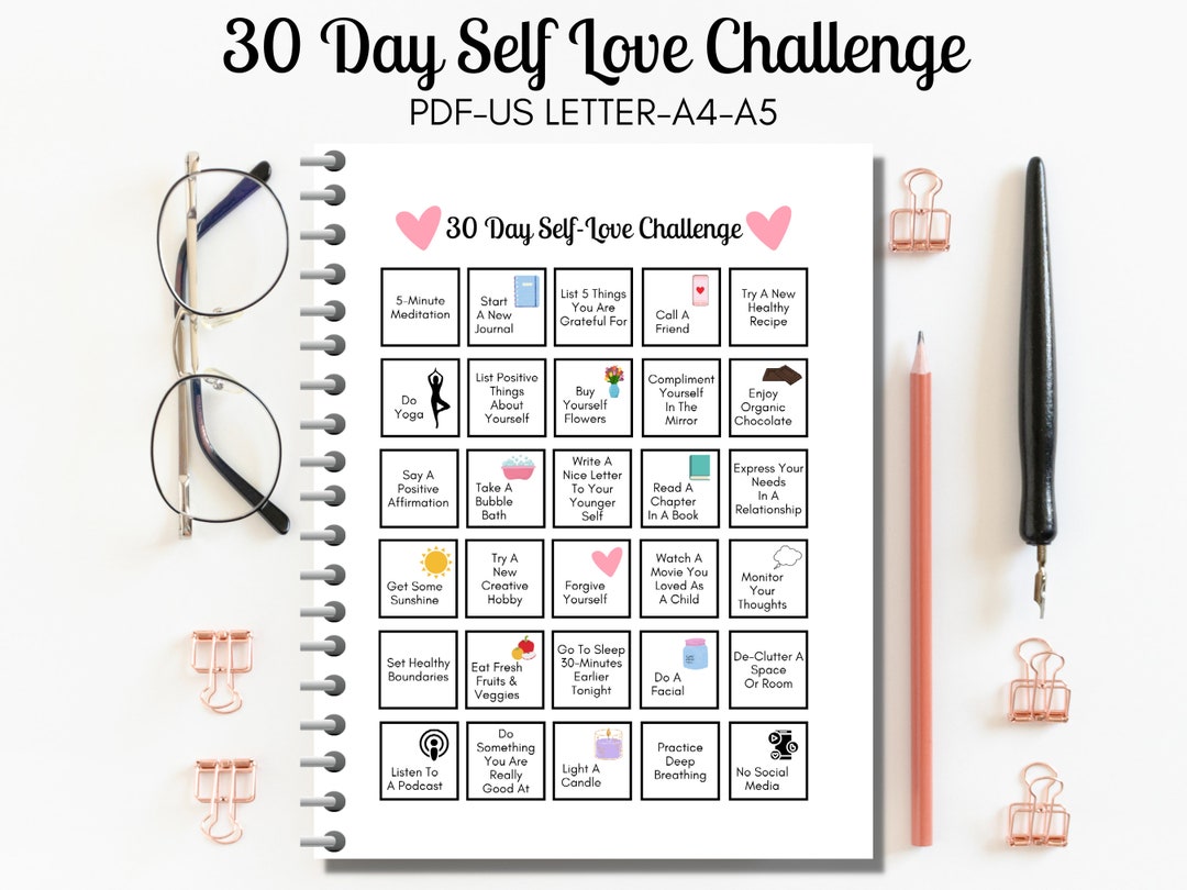30 Day Self-love Challenge Printable PDF, Self Love Challenge 30 Day