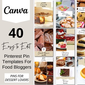Pinterest Templates Food Dessert, Food Blogger Pinterest Pins, Dessert Lovers Pinterest Marketing, bearbeitbare Pinterest Pins, Blogger Template