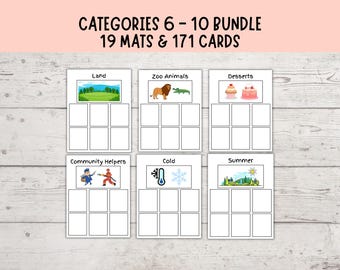 Paquete de clasificación de categorías (6-10), logopedia, clasificación de objetos por categorías, recursos visuales para el autismo, actividad de emparejamiento Montessori