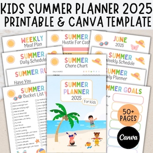 Summer Planner 2025 For Kids Printable, Editable Canva Template, Bucket List, Summer Template For Kids, Summer Activities Checklist