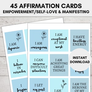 Tarjetas de afirmación positiva imprimibles, tarjetas de afirmación diaria, tarjetas de cuidado personal, tarjetas de manifestación, baraja de tarjetas de afirmación, descarga digital