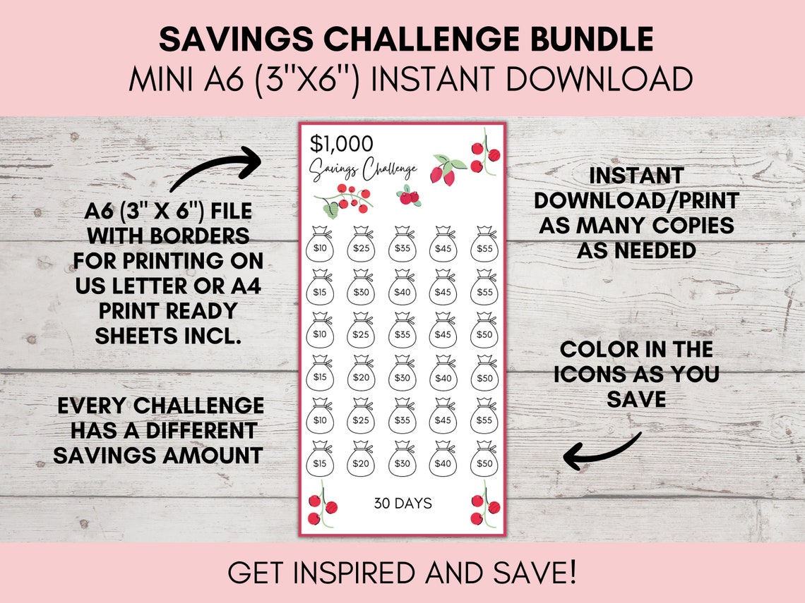A6 Savings Challenge Printable Savings Challenge Bundle A6 - Etsy
