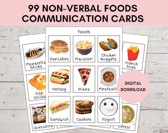 Nonverbal Communication Cards, Visual Board, Flash Cards Special Needs, Senior Hospital Adults, Autism Children, Flash Cards FOODS PHOTOS