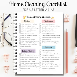 Cleaning Checklist Printable, Cleaning Planner Insert, Cleaning Checklist, Cleaning Schedule, House Chore List, Digital PDF, US Letter A4 A5