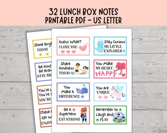 Notas para la lonchera. Notas para la lonchera infantil, notas imprimibles para la lonchera escolar, notas de amor para la lonchera, descarga instantánea.
