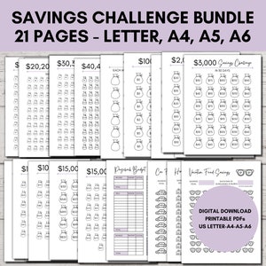 Savings Challenge Bundle, Printable Savings Challenge, Savings Tracker Bundle, 5k 10k Savings Challenge, US Letter, A4, A5, A6