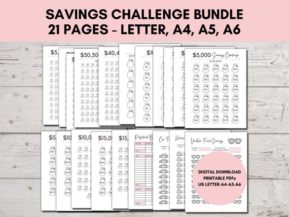 Printable Savings Challenge Bundle, Savings Trackers Bundle, Money Saving Challenge Bundle, 5k 10k Savings Challenge, US Letter, A4, A5, A6