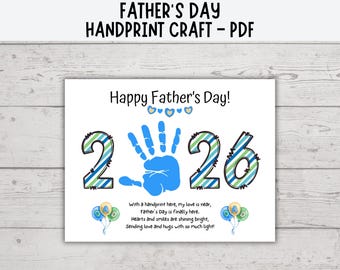 Manualidad con huella de mano para el Día del Padre, plantilla para el Día del Padre 2026, arte con huella de mano para el Día del Padre, poema con huella de mano para preescolar.