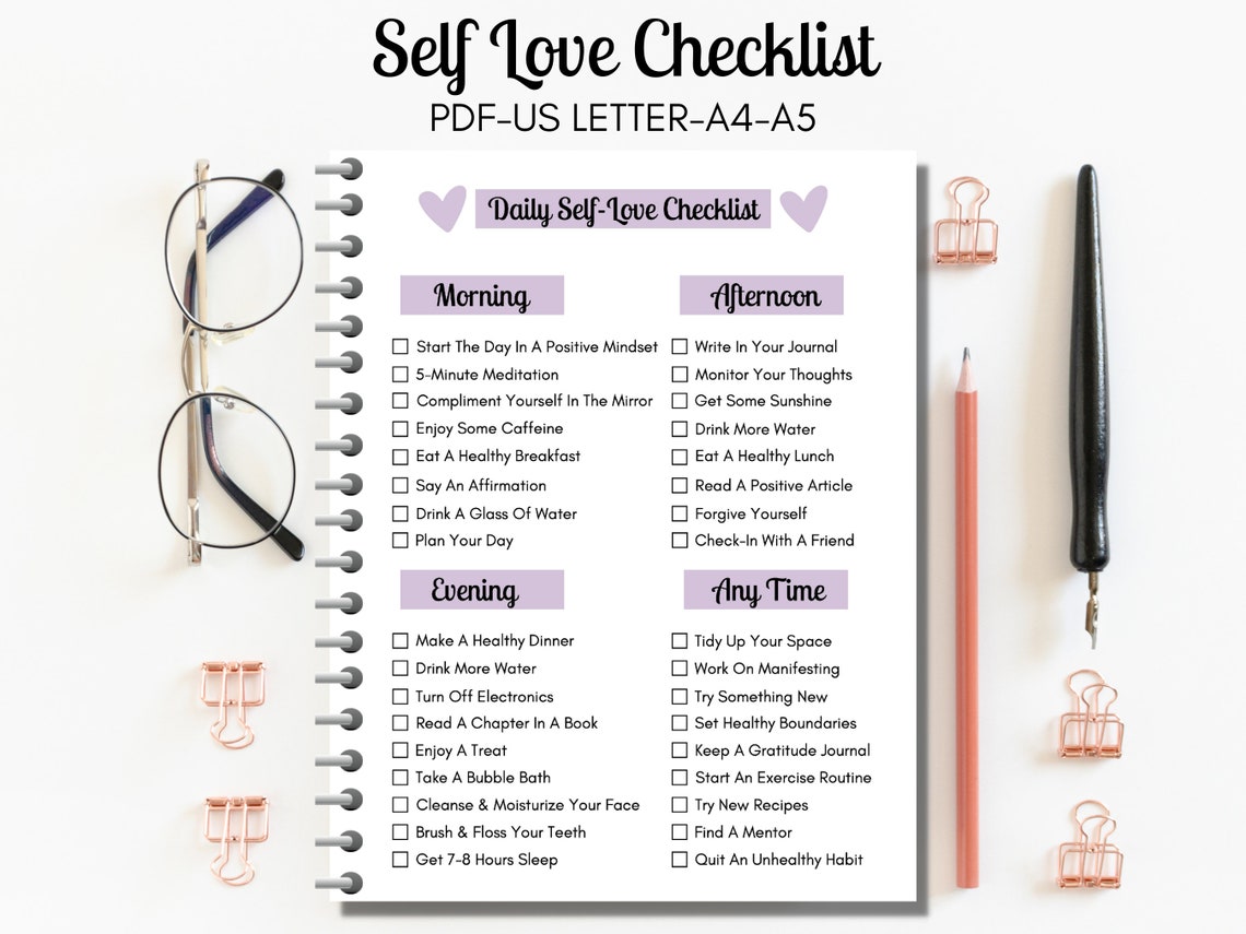Self Love Checklist Printable PDF, Daily Routine Self Love, Daily Habit Tracker Printable ...