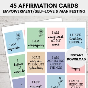 45 tarjetas de afirmación de inspiración positiva, tarjetas de palabras de aliento, bienestar de manifestación, cubierta de citas de cuidado personal para aliviar la ansiedad