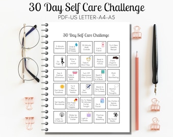 30 Day Self-Care Challenge Printable PDF, Self Care Challenge 30 Day Schedule, Self Love Challenge, Daily Self Care, US LETTER, A4, A5