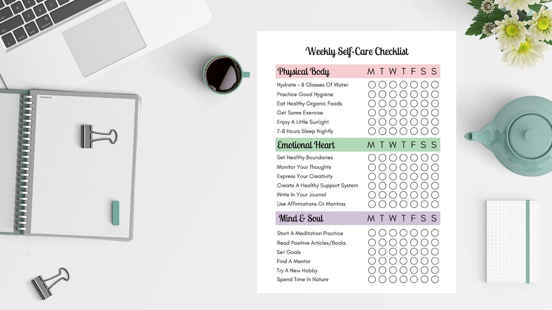Self Care Checklist Printable PDF Weekly Self Care Routine | Etsy Canada