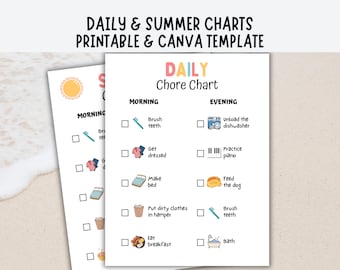 Daily Chore Chart For Kids, Summer Chore Chart Editable, Chore Chart Pictures, Kids Chore Chart Editable, Printable Summer Checklists