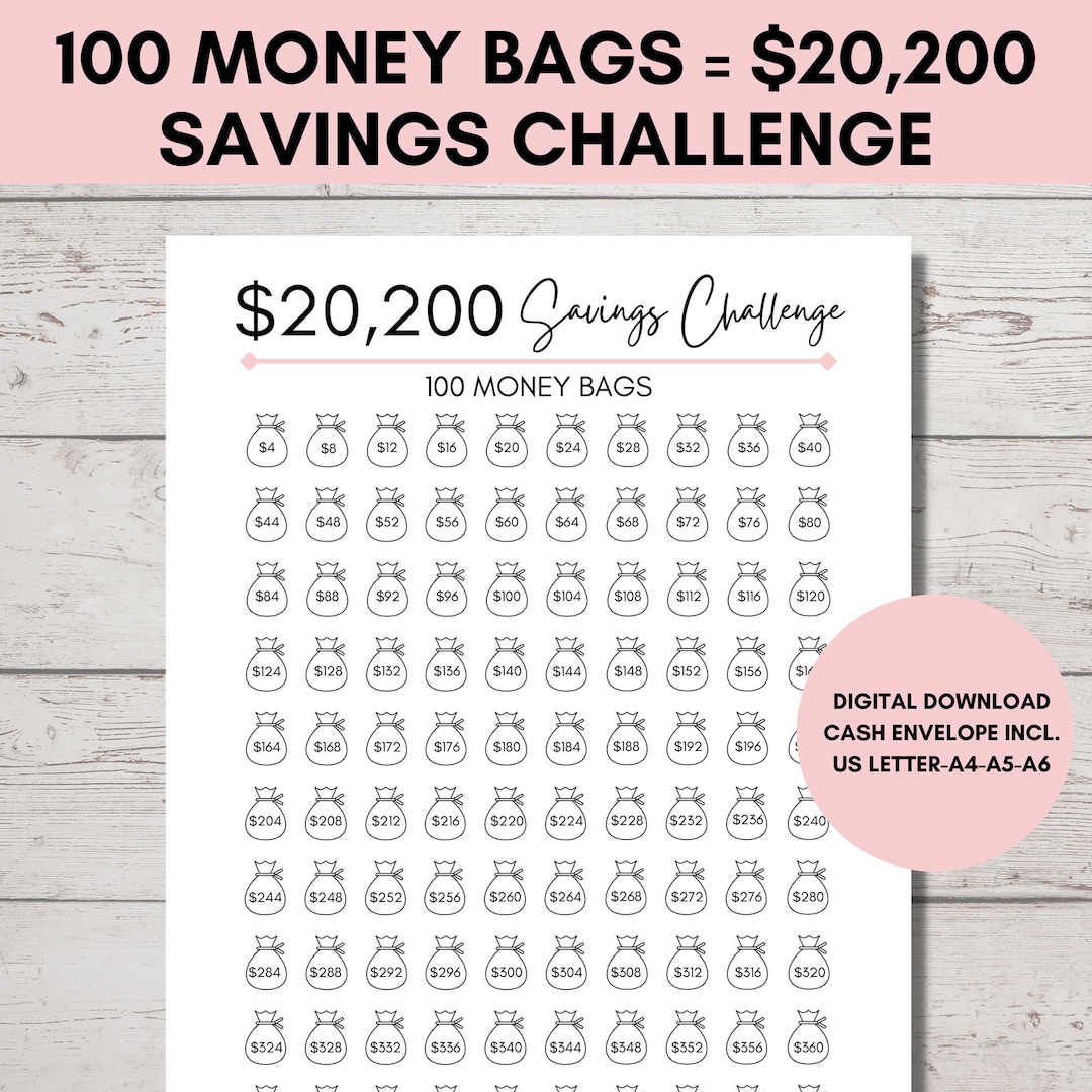 100 Envelope Challenge Printable, 20200 Money Savings Printable ...