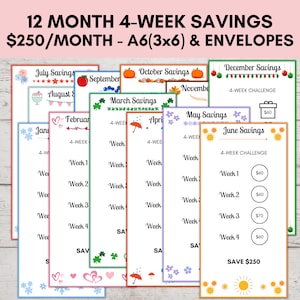 Monthly Savings Challenge, Savings Challenge Printable, 60-70 Weekly-250 Monthly Savings Challenge Printable, A6 Savings Challenge Printable