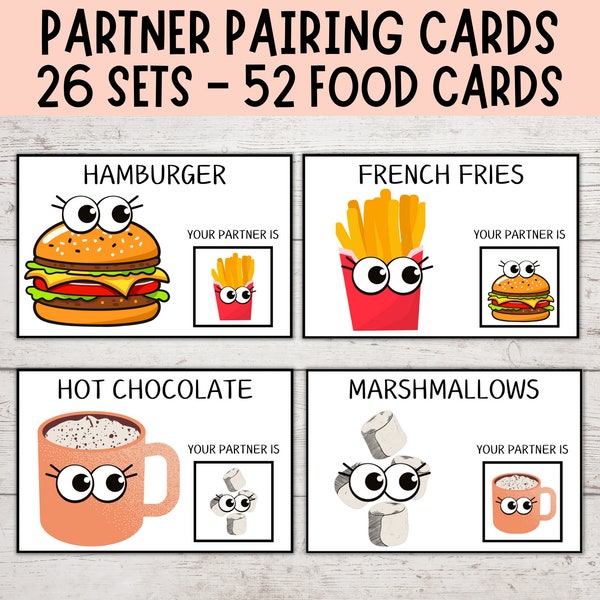 Partner Pairing Cards, Classroom Management, Pairing Cards, Peanut Butter and Jelly Partner Pairing, FUN FOODS