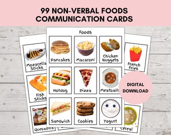 Nonverbal Communication Cards, Visual Board, Flash Cards Special Needs, Senior Hospital Adults, Autism Children, Flash Cards FOODS PHOTOS
