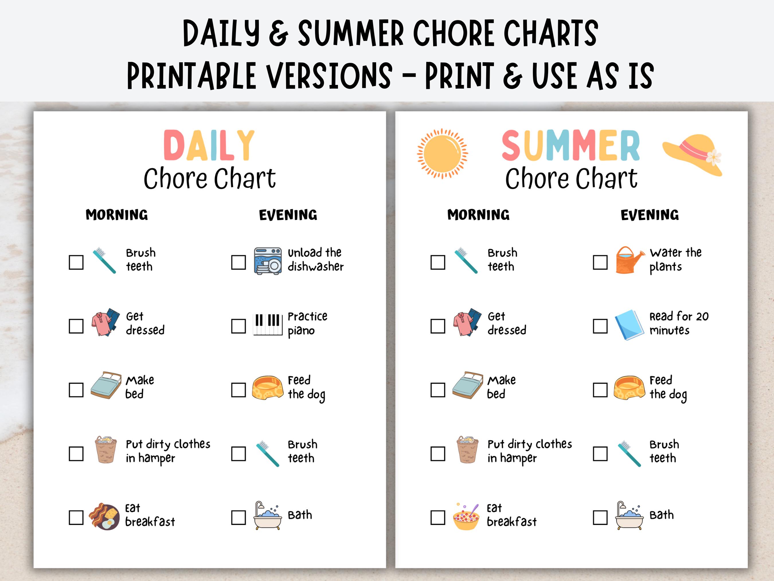 Daily Chore Chart for Kids, Summer Chore Chart Editable, Chore Chart ...
