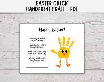 Easter Chick Handprint Craft, Spring Easter Handprint Template, Easter Handprint Art, Preschool Kindergarten Handprint Easter Chick Poem