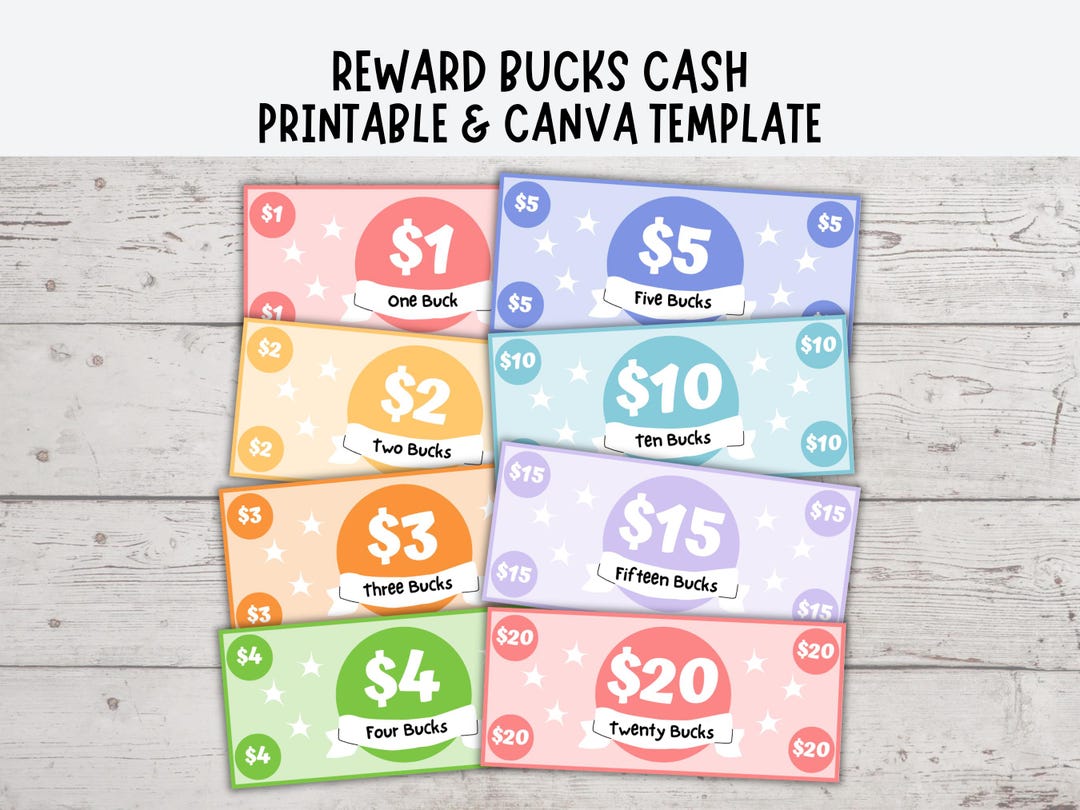 Fun Bucks Color Reward Bucks for Kids, Editable Mom Bucks, Reward Bucks Printable, Good ...