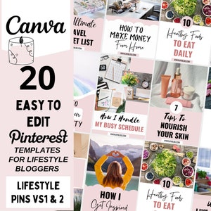 Pinterest-Vorlagen Lifestyle, Canva-Vorlage, Pinterest-Pins, Pinterest-Canva-Vorlage, Blogger-Vorlage, 20 LIFESTYLE-Pins VS1 und 2