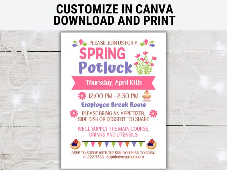 Spring Potluck Flyer Template, Luncheon Potluck Flyer, Office Party ...
