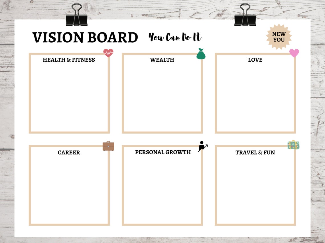 Vision Board Template Goal Board Dream Board Instant - Etsy