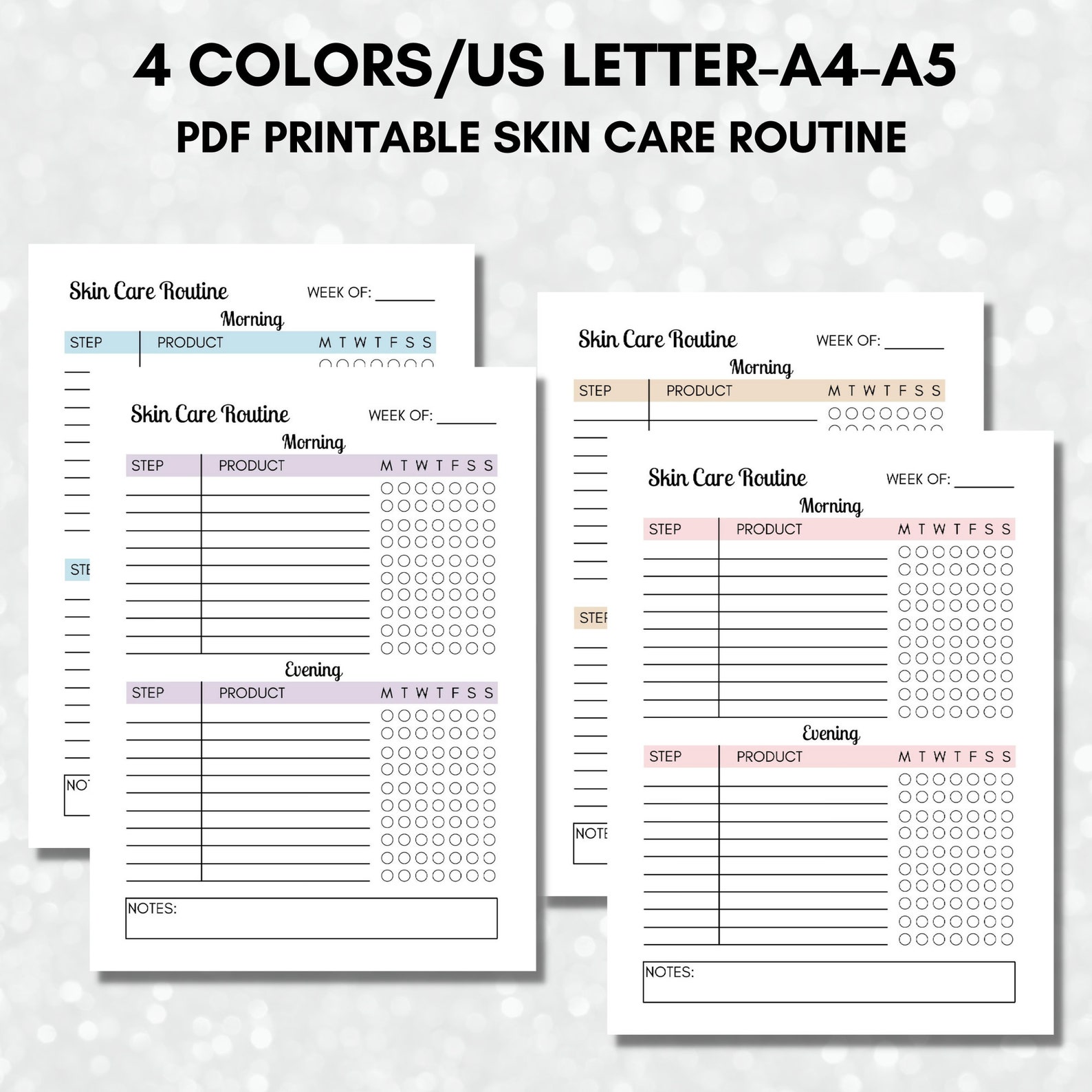 Skin Care Routine 7 day Skin Care Tracker Printable Self Care Planner