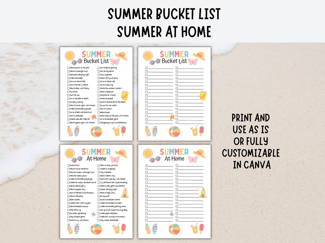 Summer Planner Bundle for Kids, Printable Editable Canva Templates ...