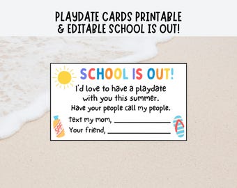 Playdate Cards, Printable Summer Contact Card, End of School Cards for Kids, Playdate Calling Cards, Kids Summer Contact Card, Play Date