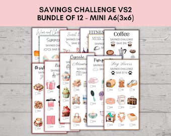 Mini Savings Challenge, Low Income Savings Challenge, A6 Saving Trackers, Budget Binder, Finance Planner, Savings Challenge Bundle of 12 VS2