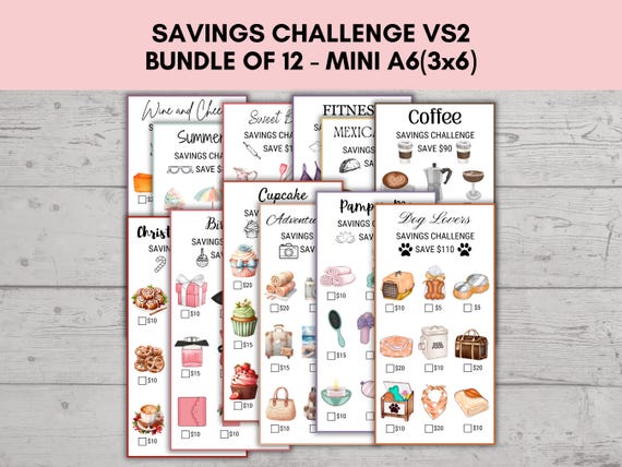 Mini Savings Challenge, Low Income Savings Challenge, A6 Saving Trackers, Budget Binder, Finance Planner, Savings Challenge Bundle of 12 VS2
