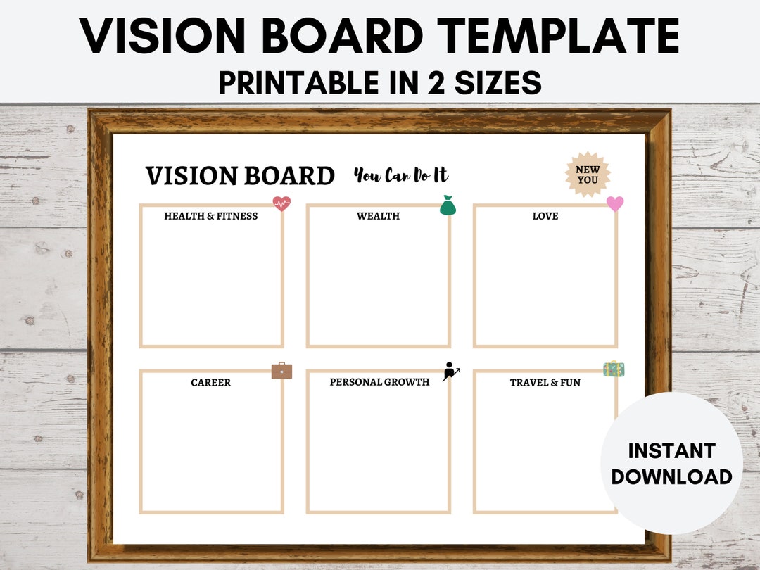 Vision Board Template Goal Board Dream Board Instant - Etsy