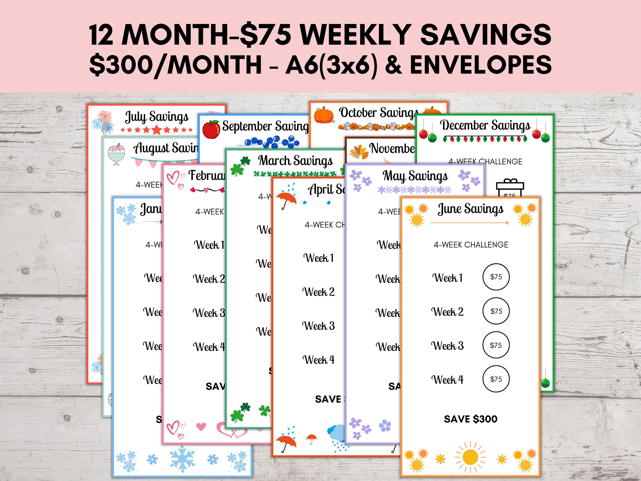 Monthly Savings Challenge, Savings Challenge Printable, 75 Weekly 300 ...