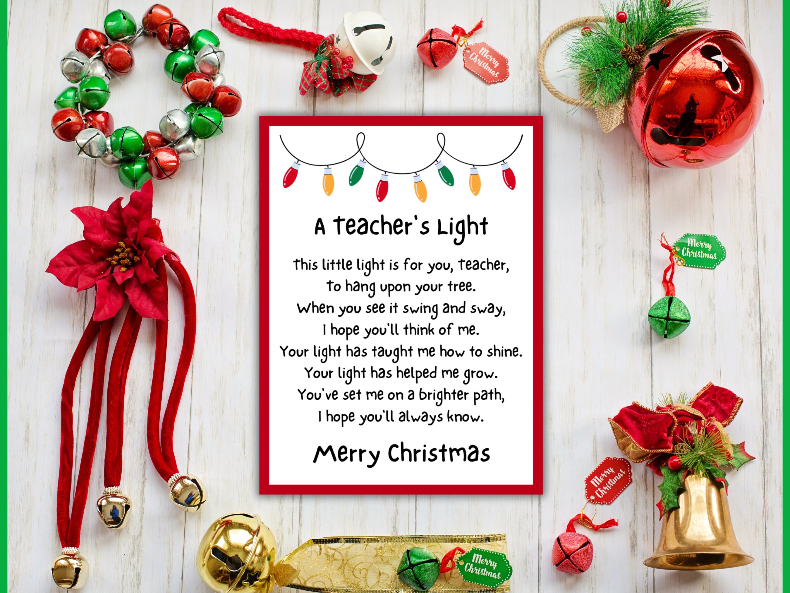A Teacher's Light Card/tag in 3 Sizes, Christmas Tags, Printable Card ...