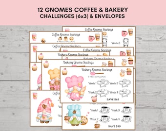 Gnome Savings Challenge, Low Income Savings Challenge, Monthly Savings Challenge Low Income, Mini Savings Challenges, COFFEE & BAKERY GNOMES