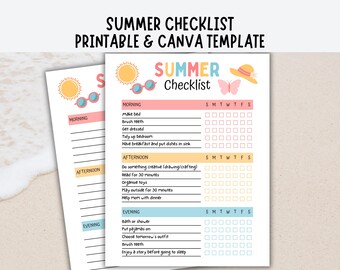 Summer Checklist for Kids Printable, Editable Summer Checklist for Kids, Children's Checklist, Chore Chart for Kids, Summer Chore Chart