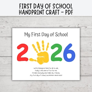 Manualidad con huella de mano para el primer día de clases (2026), Arte con huella de mano para el regreso a clases, Poema con huella de mano para preescolar y jardín de infantes