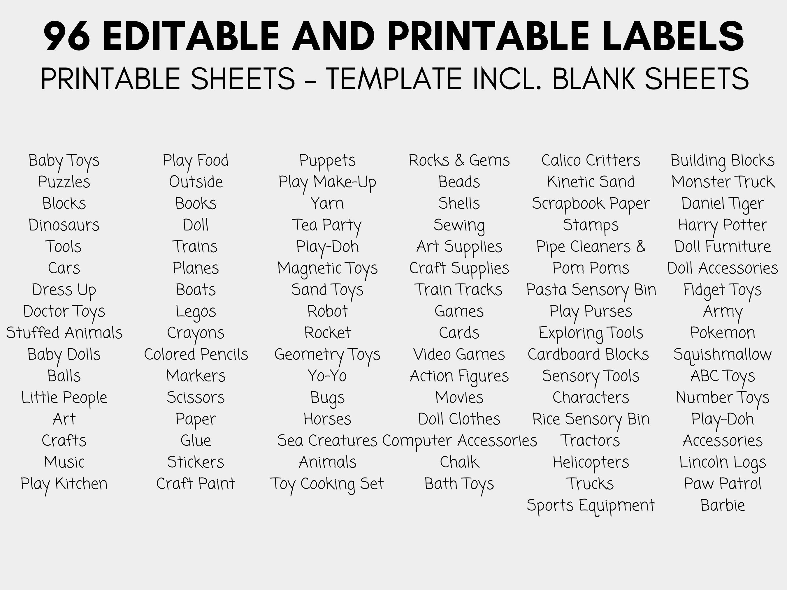 Toy Bin Labels, EDITABLE & PRINTABLE Toy Bin Storage Labels, Visual