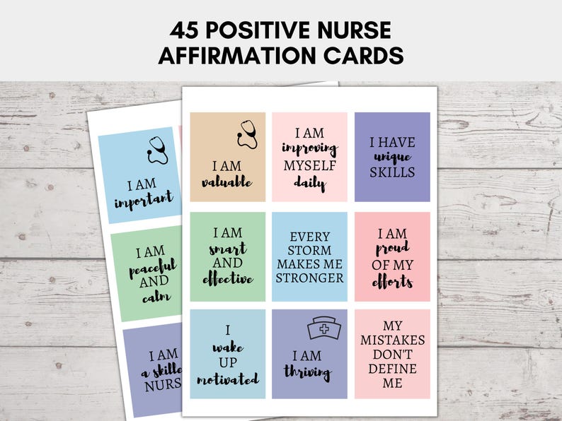 Affirmationskarten für Krankenschwestern, positive Worte der Ermutigung für Krankenschwestern, Motivationszitate für Krankenschwestern, tägliche Krankenschwester Affirmationen zum Ausdrucken Bild 1