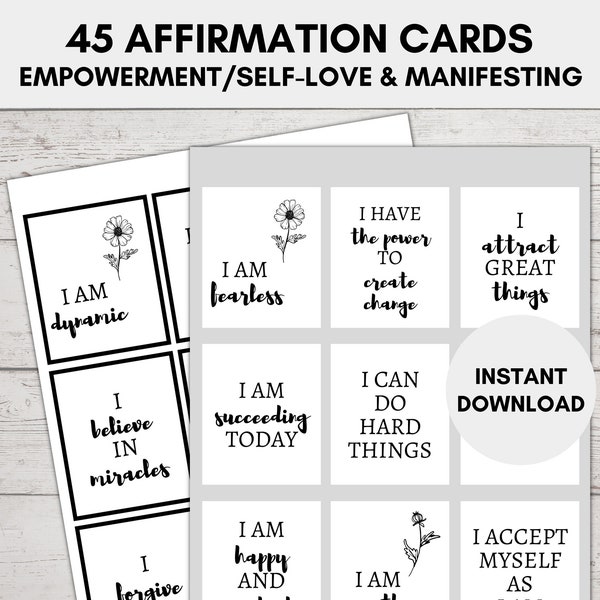 Positive Affirmation Cards Printable, Daily Affirmation Cards, Self Love Cards, Manifestation Cards, Affirmation Card Deck, Digital Download