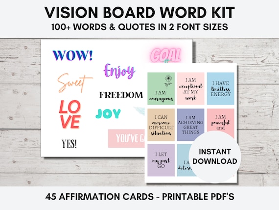 Vision Board Words 2023/2024, Vision Board Printables, 100 Vision