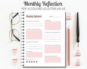 Monthly Review, Monthly Reflection, Monthly Evaluation, Monthly Summary, Printable Insert Planner, US Letter, A4, A5, Instant Download PDF